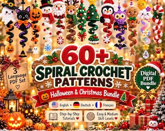60+ Spiral Crochet Pattern Bundle | Halloween, Christmas, Wind Spinners (PDF)