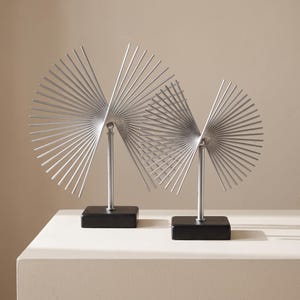 Silver Metal Sculpture Set of 2 - Modern Decorative Objects, Console Table Decor