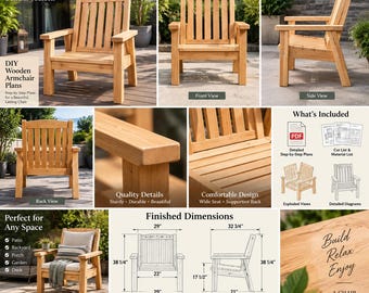 DIY Outdoor Chair Plans, Wooden Patio Armchair PDF, Garden Furniture Woodworking Plan