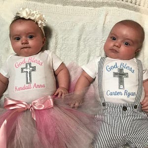 God Bless Personalized Baby Girl&#39;s Christening Bodysuit Tutu Set