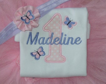 Butterfly Personalized Baby Girl's First Birthday Bodysuit Tutu Set 1st (2nd also available)