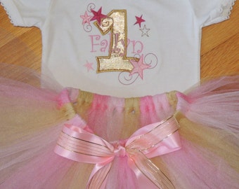 Twinkle Twinkle Little Star Personalized Baby Girl's First Birthday Bodysuit Tutu Set 1st (2nd also available)