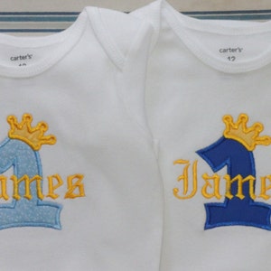 Baby Boy&#39;s First Birthday Crown King Prince Personalized Onesie 1st (2nd also available)