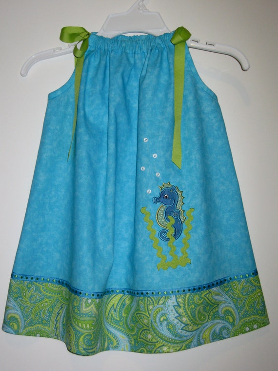 Items similar to Under the Sea Pillowcase Dress with Matching Seahorse ...