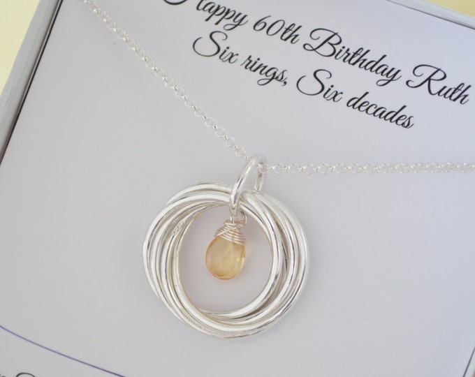 Citrine birthstone jewelry, 60th Birthday gift for mother necklace, 6th Anniversary gift for wife, Jewelry for mom, Mothers necklace