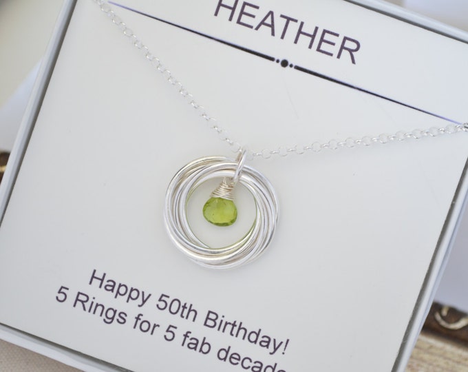 50th Gift for wife, 5th Anniversary gift for her, Family of five, 50th Gift for women, Peridot jewelry, August birthstone jewelry