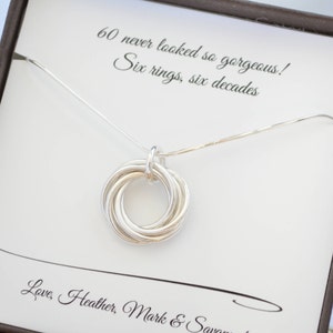 Bijoux 60e anniversaire pour maman, cadeau 6e anniversaire pour elle, cadeau 60e anniversaire pour femme, 6 bagues pour 6 décennies, collier 60e anniversaire