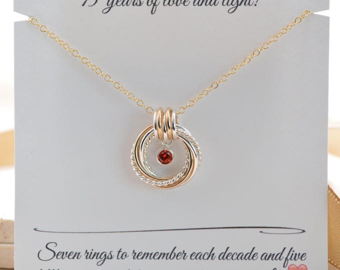 75th Birthday Gifts for Women, 75th Gold Necklace for Her, 75th Gift Ideas for Mom, 75th Gift for Her, Mixed Metal Necklace