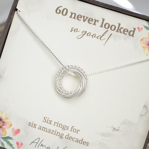60.Geburtstag Schmuck für Frauen, 6 Dekaden Halskette, 6 Ringe für 6 Jahrzehnte, 60.Geburtstag Geschenk für Mutter, 60.Geburtstag Halskette