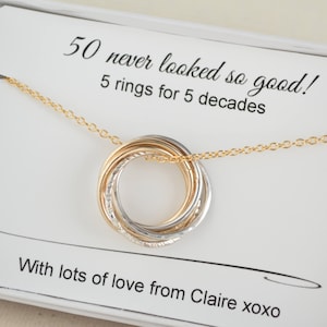 50th Birthday gift for women, 5 Rings necklace, 50th Birthday for her, 5th Anniversary gift for wife, Birthday gifts for women, Sister gift