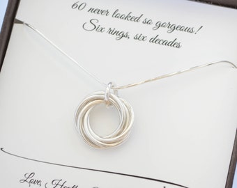60th Birthday gift for women, 6th Anniversary gift for her, 60th Birthday gift for her, Minimalist 6 rings, Gift wrapped birthday milestone