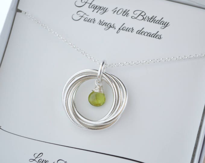 40th Birthday necklace, 4th Anniversary gift for women, 40th Birthday gift for women, Peridot necklace, 4 Sisters gift, August birthstone