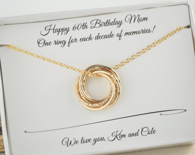 60th Birthday for mom, 6 Gold filled rings, 60th Birthday gift for women, Petite gold necklace, 6th Anniversary gift, Gift for women