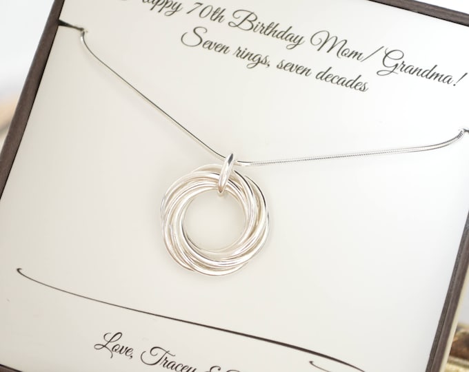 70th Birthday gift for mom and grandma, 70th Birthday gift for women, 7 Rings necklace, 7th Anniversary gift, Gifts for mom