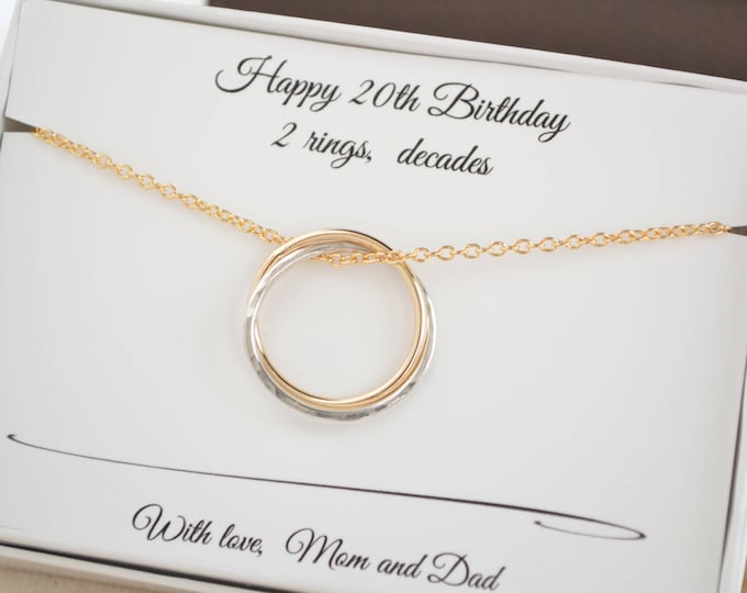 20th Birthday gift for her, 2nd Anniversary gift for women, Circle necklace, 2 intertwined circle, Best friend necklace, Sister necklace