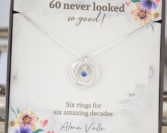 60th Birthday necklace for women, 60th Birthday gift for mom, Dainty necklace, 60th Birthday birthstone necklace, Silver birthstone necklace