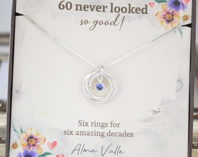 60th Birthday necklace for women, 60th Gift for mom, Dainty necklace, Birthstone necklace, Silver birthstone necklace, Milestone Birthstone