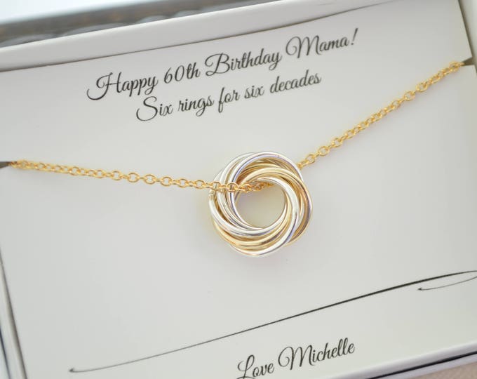 Petite necklace, Mixed metals necklace, 60th Birthday jewelry for mom, 6th Anniversary gift, Dainty necklace, 60th Birthday for women