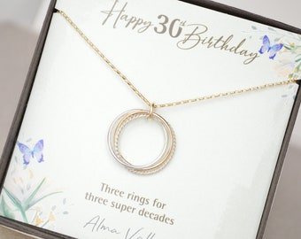 30th Birthday jewelry for daughter, 3 Decades necklace, 30th Birthday necklace, 30th Birthday gifts for her, 3 Rings for 3 decades necklace