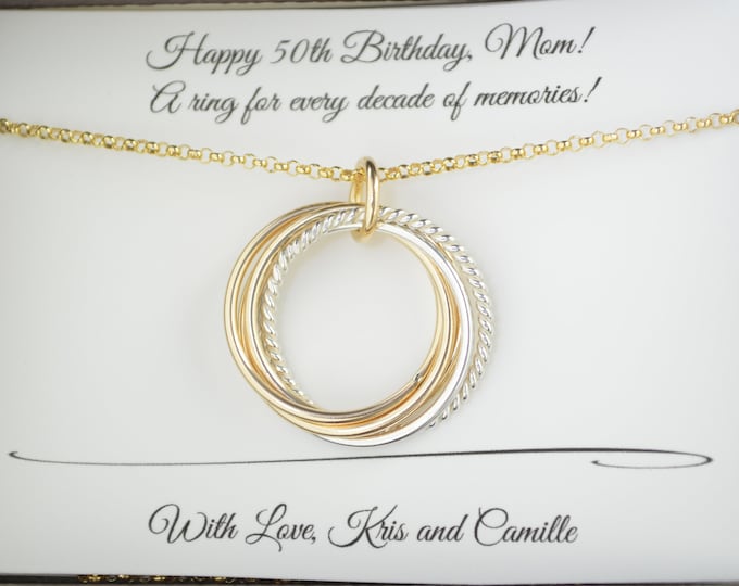50th birthday gift for grand mother 5 Interlocked rings necklace 50th Birthday gift for mom 5 anniversary gift for her Gift for sister