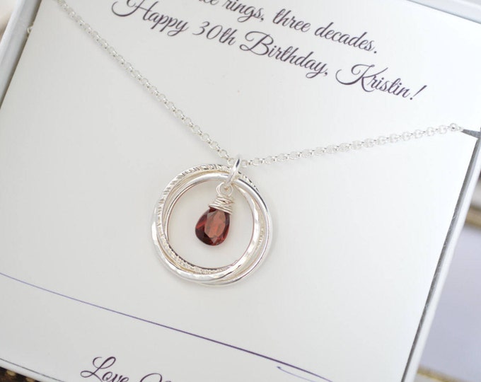 30th Birthday gift for her, 3 Sisters necklace, 3 Best friend necklace, Garnet birthstone, January birthstone necklace, 3rd Anniversary gift