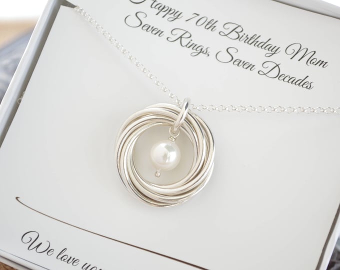 70th Birthday gift for  mom and grandmother necklace, June Birthstone necklace, Jewelry for mother,  7th Anniversary gift for wife, Pearl