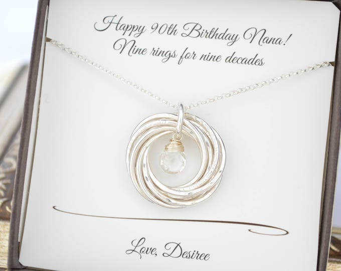 90th Birthday gift for mom and grandma necklace, Gift for mother necklace, 9th Anniversary gift for women, April birthstone necklace