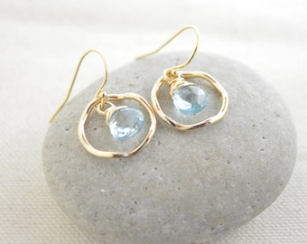 Blue topaz earrings,December birthstone earrings, Gold earrings, Small earrings