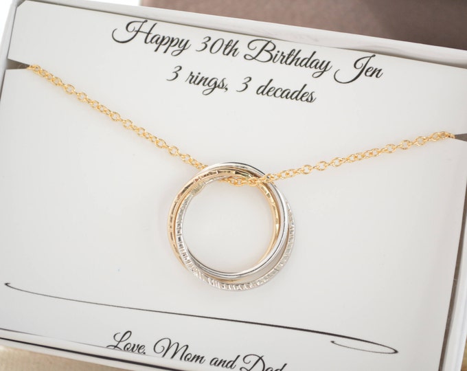 30th Birthday gift for her, 3rd Anniversary gift, 3 Sisters necklace, 3 Best friend gifts, 30th Birthday gifts ideas, 3 Rings necklace