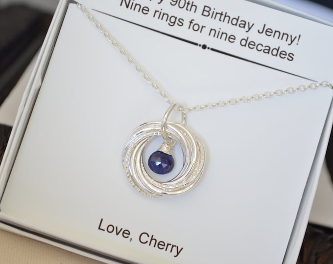 90th Birthday gift for mom Gift for grandma 90th Birthday gift for her Sapphire necklace Mom jewelry, 9th Anniversary for her, 90th birthday