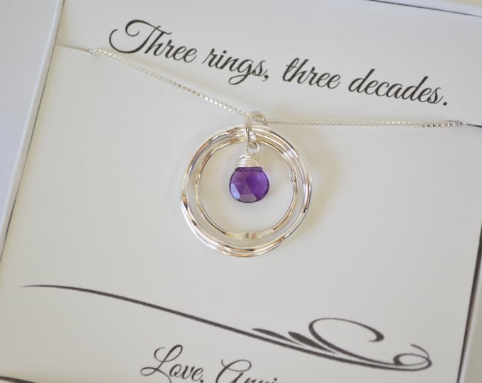 30th Birthday Gift for Her, 3rd Anniversary Gift for Women, Birthday Gift, Amethyst Necklace, Best Friend Gift, Sister Necklace,3 Rings Neck