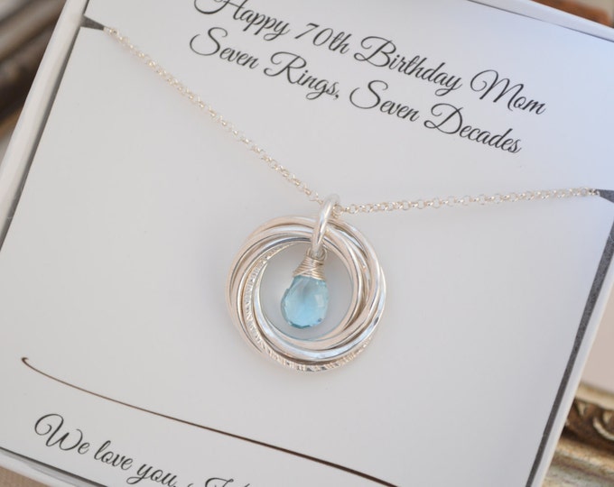 70th Birthday gift for mom and grandma, December birthstone necklace, 7th Anniversary gift for wife, Blue topaz jewelry, Gifts for mother