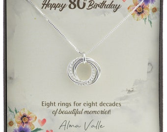 80th Birthday gift for mom, 8 Rings necklace, 80th Birthday jewelry, Dainty necklace, 80th Birthday jewelry, 8 Rings 8 decades necklace