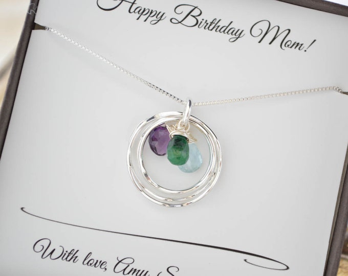 Mothers birthstone necklace, Gift for mom jewelry, 3 Birthstone necklaces, 3 Sister necklace, Mothers jewelry, Family necklace,3 Best friend