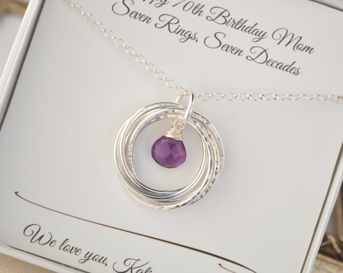 70th Birthday gift for mom and grandma, Amethyst birthstone necklace, February birthstone jewelry, 7th Anniversary gift for women, Birthday