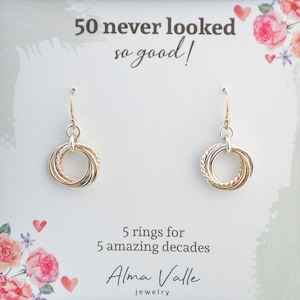Five Mixed metals rings earrings, 5th Anniversary gift earrings, 50th Birthday gift, 50th Birthday earrings, Mixed metal earrings image 1