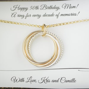 50 Jahre Geburtstagsgeschenk für Frauen, 5 Jahre Jahrestagsgeschenk, 50 Jahre Geburtstagsgeschenk für Mutter, 50 Jahre Schmuck für sie, 5 Ringe für 5 Jahrzehnte Geschenk