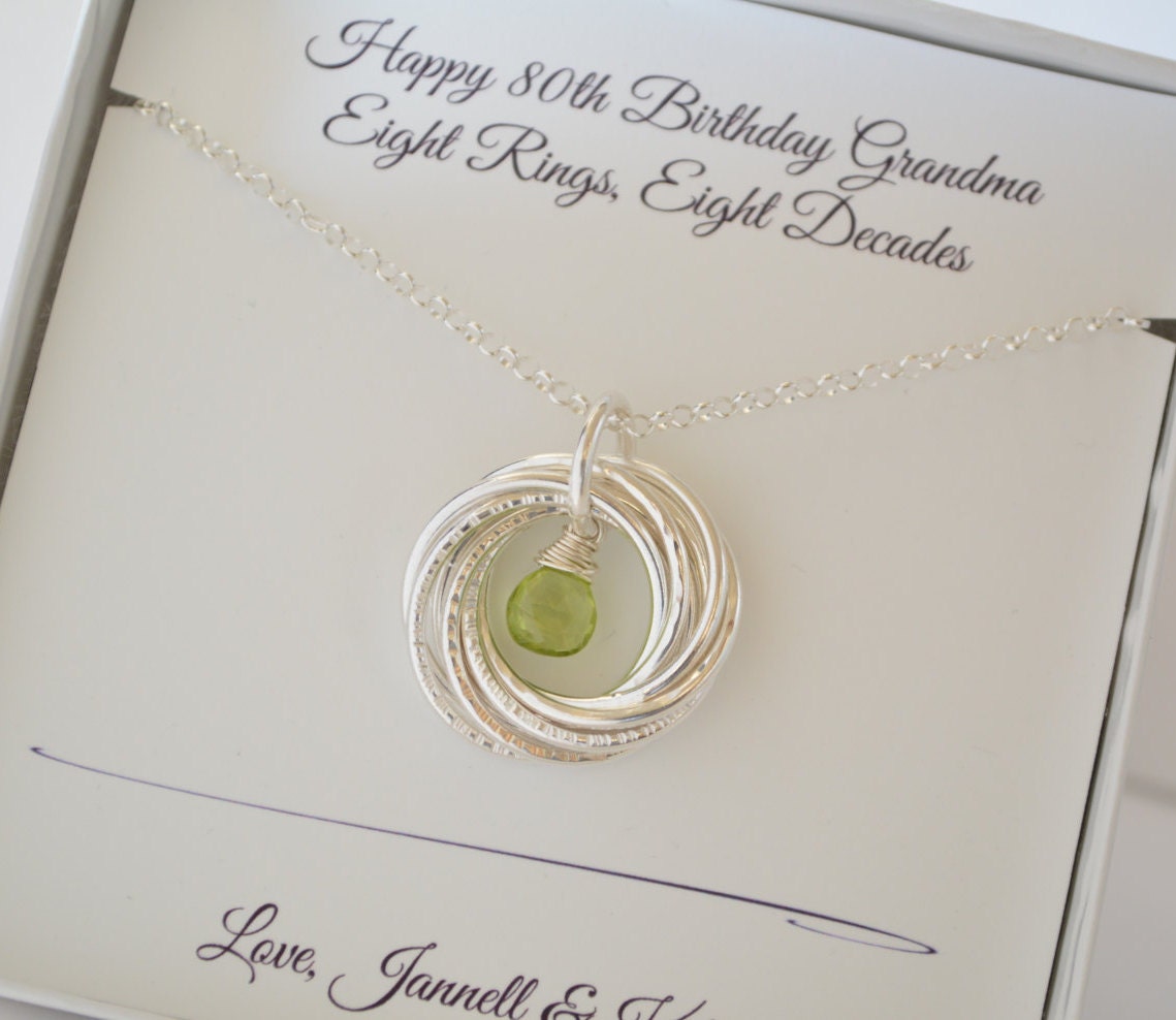 80th Birthday gift for women, Peridot necklace, 8th ...