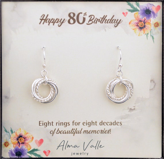 80th Birthday Gift, Rings Earrings, 80th Birthday Gift for Mom