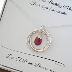 40th Birthday gift for women, Sister jewelry, Ruby birthstone necklace, July birthstone, 4 Sisters necklaces, 4th Anniversary gift for wife