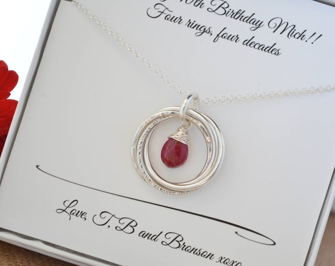 40th Birthday gift for women, Sister jewelry, Ruby birthstone necklace, July birthstone, 4 Sisters necklaces, 4th Anniversary gift for wife