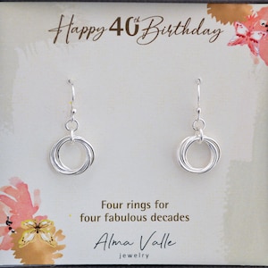 4 Rings earrings, 40th Birthday gift, Gift for daughter, 40th Birthday earrings