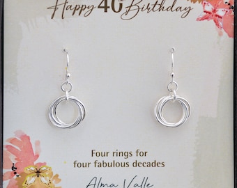 4 Rings earrings, 40th Birthday gift, Gift for daughter, 40th Birthday earrings