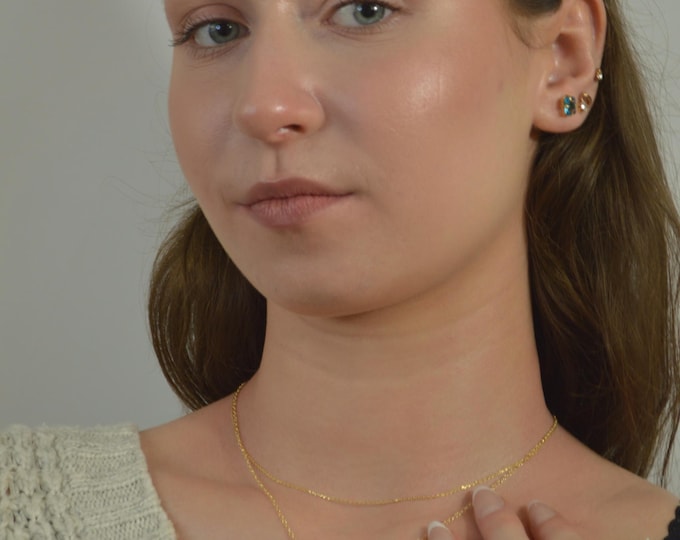 Gold baguette necklace, minimalist necklace, baguette birthstone necklace, baguette Cz pendant, minimalist jewelry