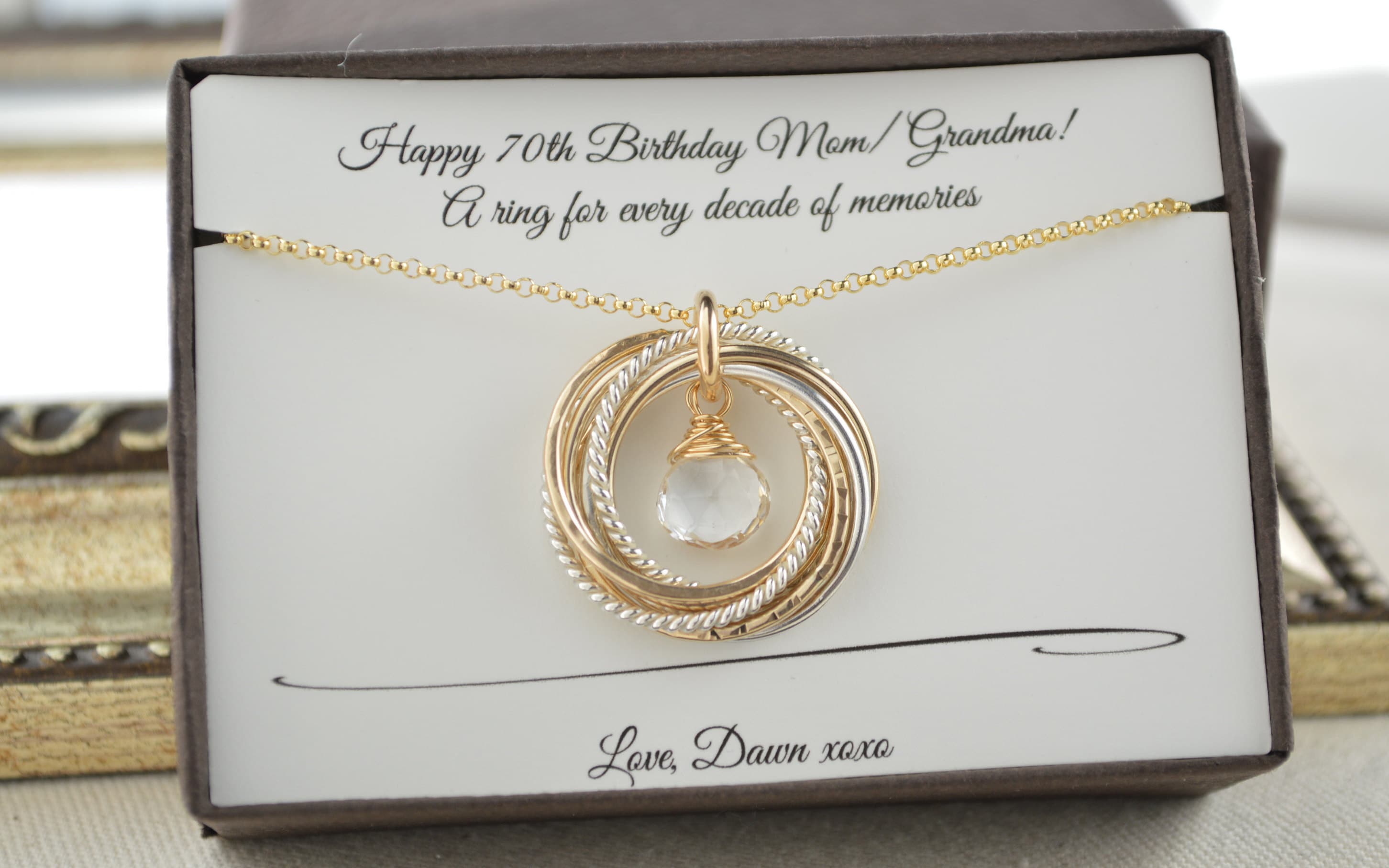 70th Birthday gift for mom, 7 Rings necklace, 7th