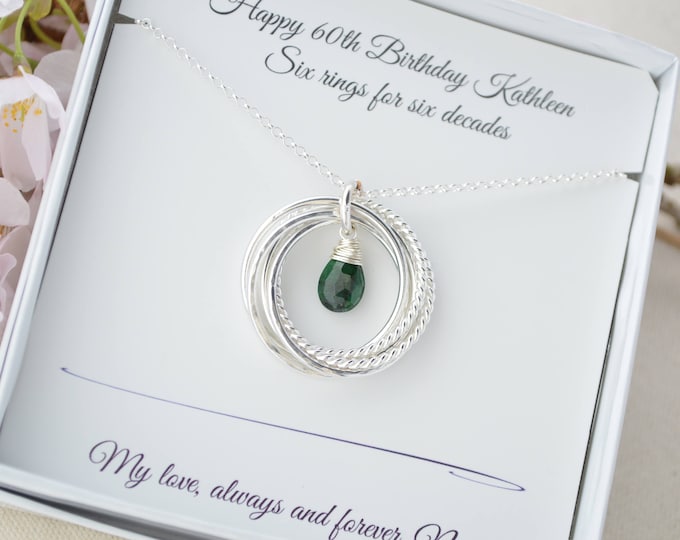 May birthstone necklace, 60th Birthday gift for mother necklace, Mother jewelry, Gift for mom, Mom Necklace, 6 Rings necklace,Sister jewelry