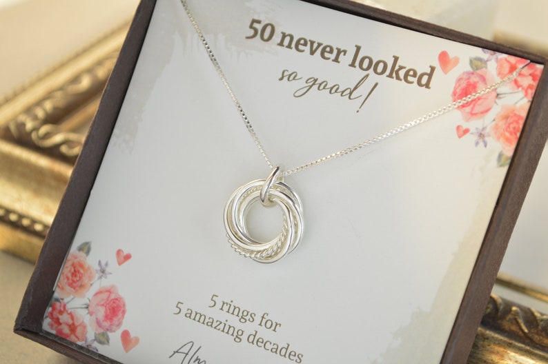 50th Birthday jewelry for women 5 Rings necklace 50th Etsy