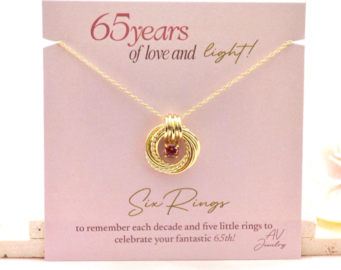 65th Birthday Gifts for Women, 65th Gold Necklace for Her, 65 Years Milestone Jewelry, 65th Birthday Necklace with Birthstone,Gifts for wife