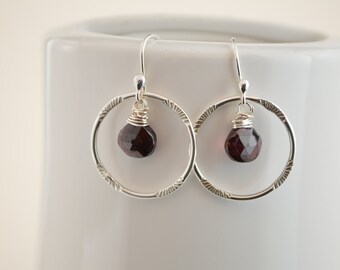 Garnet earrings, January birthstone earrings,Birthstone earrings, Bridesmaid earrings, Red gemstone, Garnet quartz