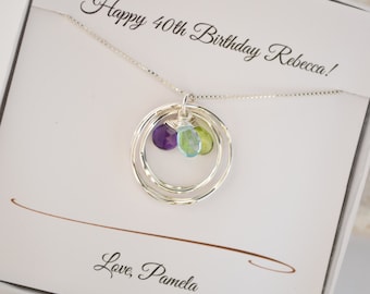 Mothers birthstone necklace, Gift for mom, 40th Birthday gift for mom, Gift for wife